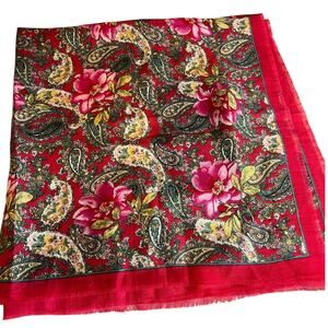 Vintage Liz Sinclair Red Paisley & Pink Floral Print Scarf